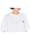 Embroidered Logo Crop Cotton Short Sleeved T-shirt White - MIU MIU - BALAAN 3