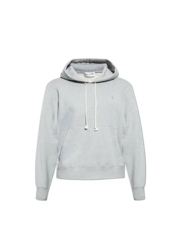 Cassandre Embroidered Monogram Cotton Hoodie Grey - SAINT LAURENT - BALAAN 2