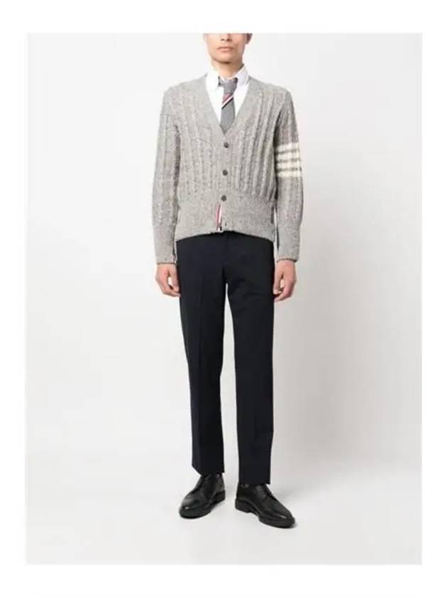 Donegal Twist Cable 4 Bar Classic V Neck Cardigan Light Grey - THOM BROWNE - BALAAN 3