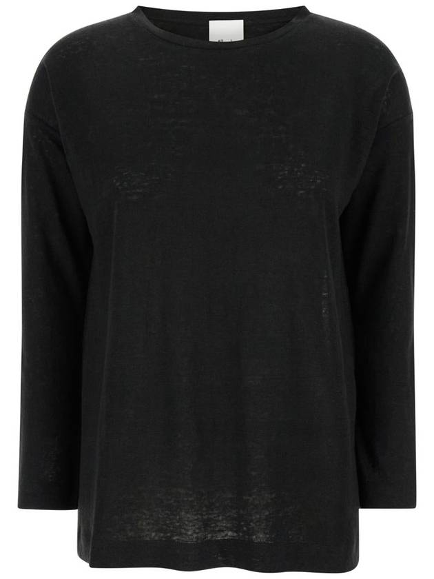 Black Shirt With Boart Neckline In Linen Woman - ALLUDE - BALAAN 1