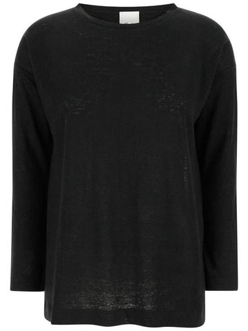 Black Shirt With Boart Neckline In Linen Woman - ALLUDE - BALAAN 1