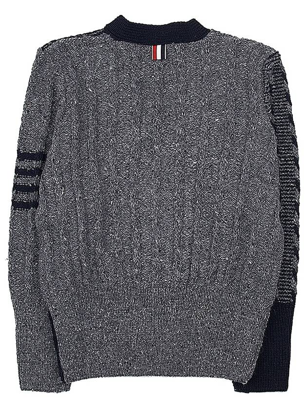 Funmix Donnyroll Cable 4 Bar V-Neck Cardigan Medium Grey - THOM BROWNE - BALAAN 3