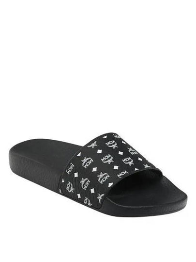 Monogram Print Rubber Slide Slippers Black - MCM - BALAAN 2