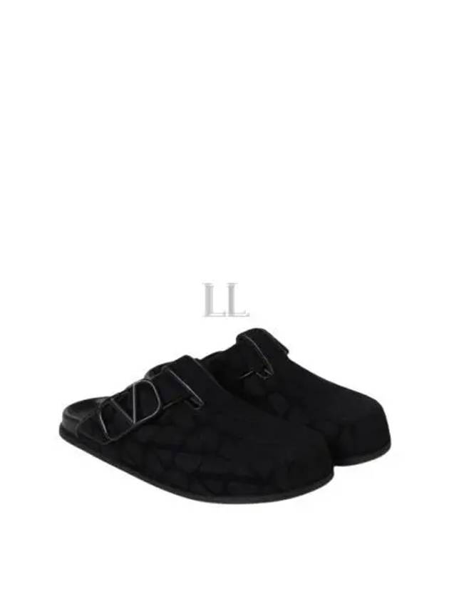 V Logo Monogram Fabric Mule Black - VALENTINO - BALAAN 2