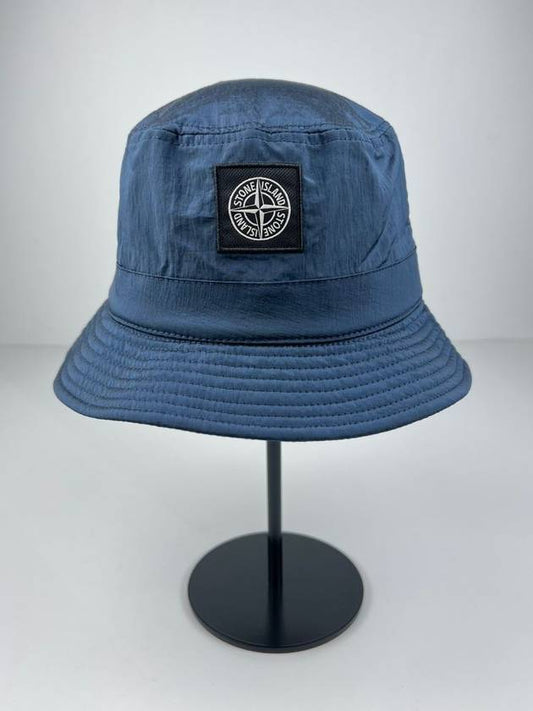 Logo Patch Nylon Metal Bucket Hat Avio Blue - STONE ISLAND - BALAAN.