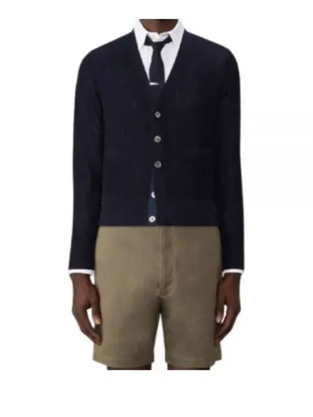 Wool Crepe 4-Bar Relaxed Fit Cardigan Navy - THOM BROWNE - BALAAN 2