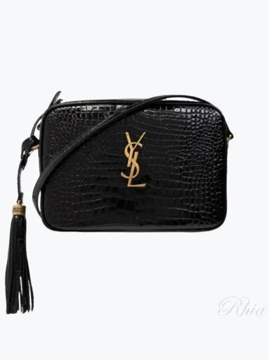 Crocodile Embossed Leather Camera Cross Bag Black - SAINT LAURENT - BALAAN 2