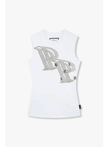 Women s Hotfix PP Logo Crew Neck Tank Top White - PHILIPP PLEIN - BALAAN 1