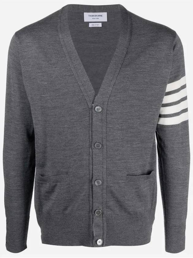 Men's Sustainable Classic Diagonal Wool Cardigan Medium Grey - THOM BROWNE - BALAAN 2