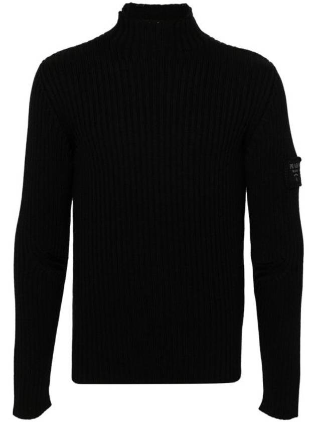 Knit logo patch wool mock turtleneck black - PRADA - BALAAN 1