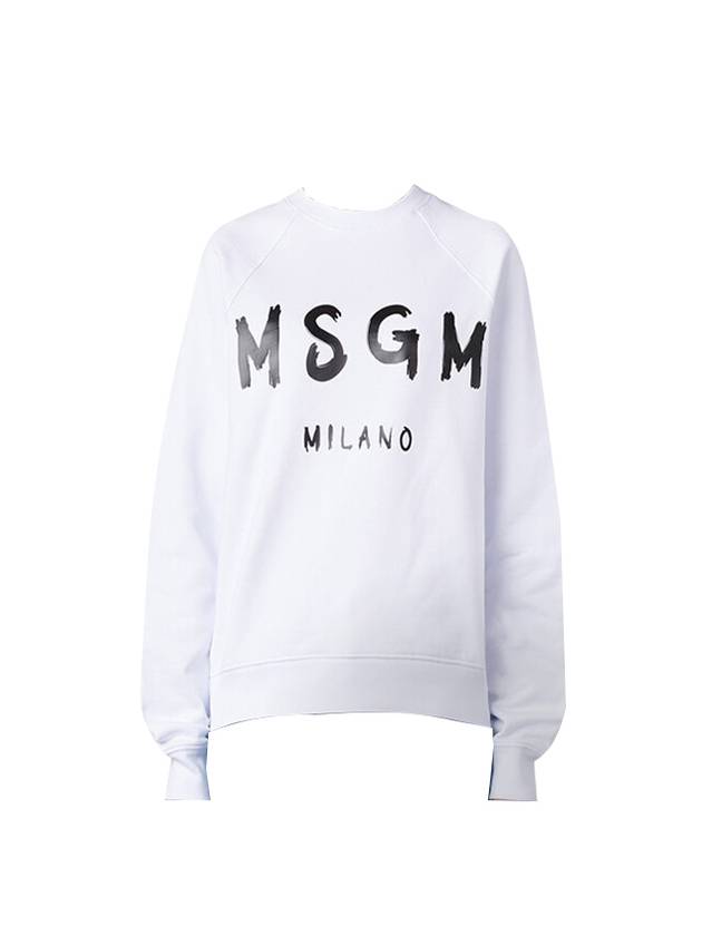 Women's Brushed Logo Crew Neck Sweatshirt White - MSGM - BALAAN 1