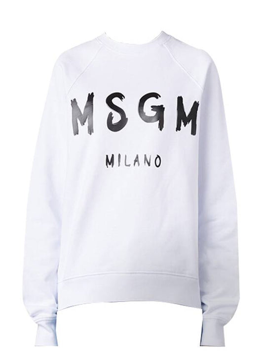 Women's Brushed Logo Crew Neck Sweatshirt White - MSGM - 1