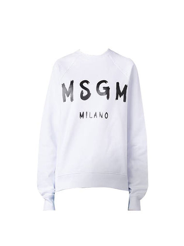 Women's Brushed Logo Crew Neck Sweatshirt White - MSGM - BALAAN 1