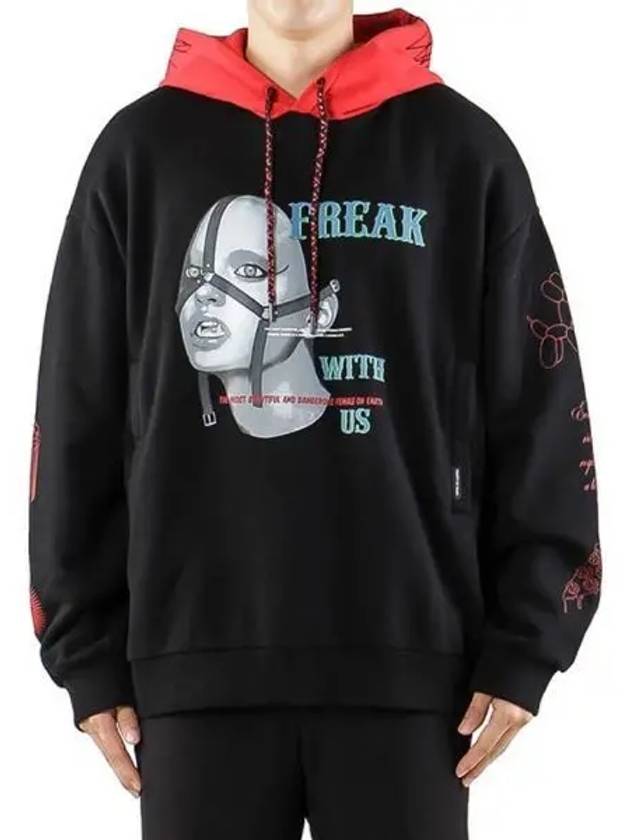 Men's Freak Print Cotton Hoodie Black - MARCELO BURLON - BALAAN 2