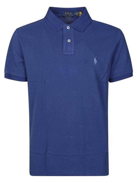 Embroidered Blue Pony Slim Fit Polo Shirt Dark Blue - POLO RALPH LAUREN - BALAAN 1