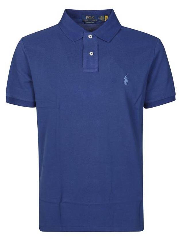 Embroidered Blue Pony Slim Fit Polo Shirt Dark Blue - POLO RALPH LAUREN - BALAAN 1