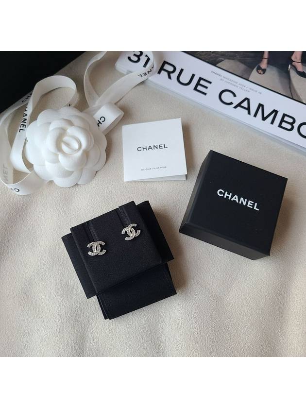 CC Logo Crystal Stud Earrings Silver - CHANEL - BALAAN 7