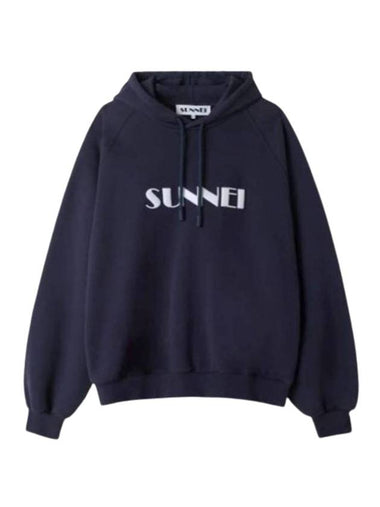 Embroidered Logo Drawstring Hoodie Dark Blue - SUNNEI - BALAAN 1