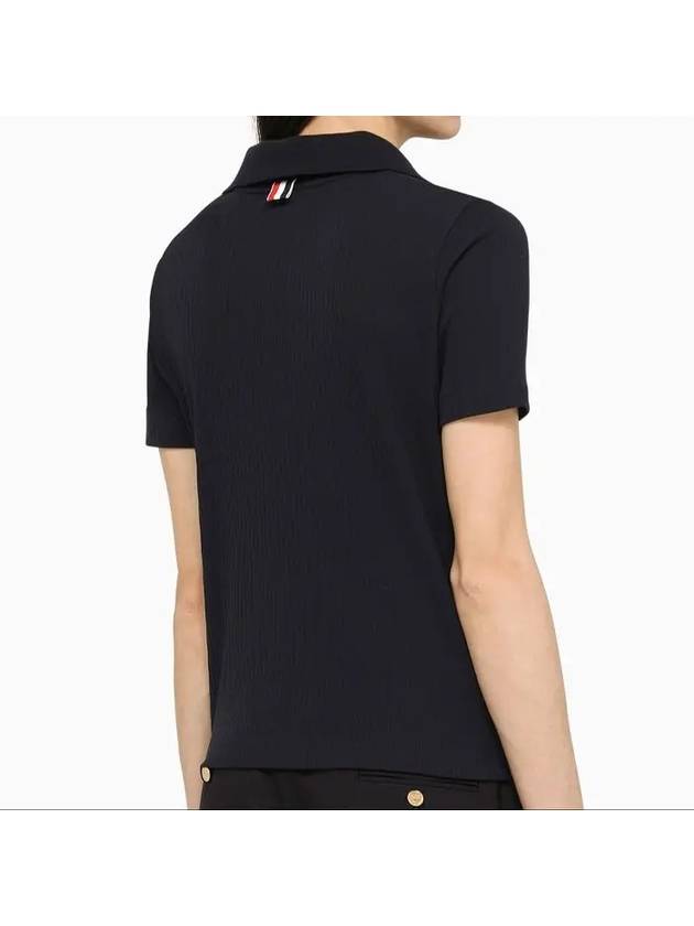 Three Stripes High Twist Rib Polo Shirt Navy - THOM BROWNE - BALAAN 3