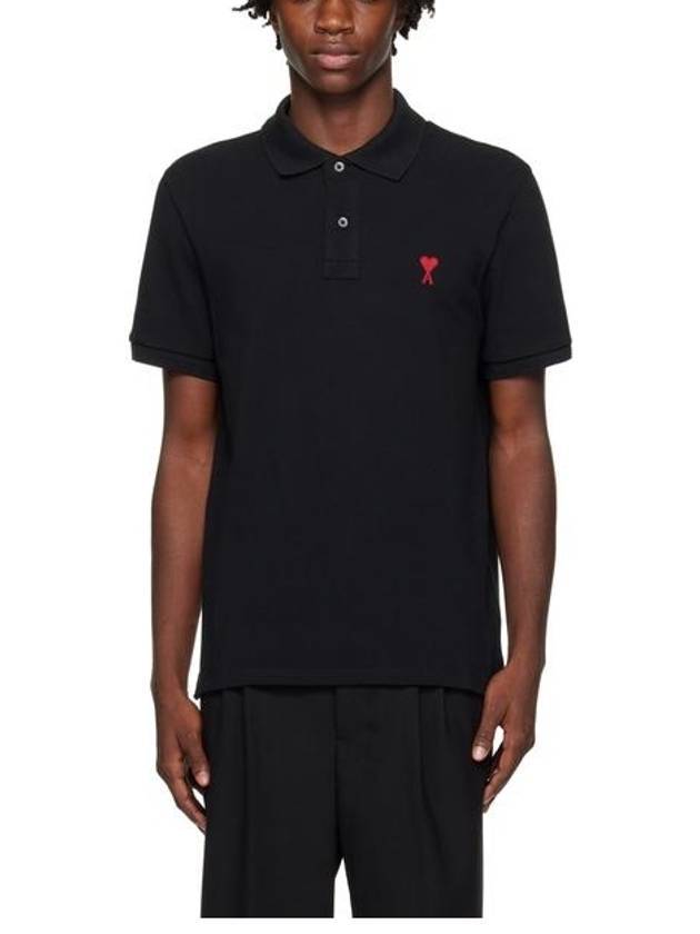 Heart Logo Polo Shirt Black - AMI - BALAAN 4