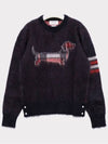 4 Bar Check Hector Jacquard Mohair Knit Top Navy - THOM BROWNE - BALAAN 2