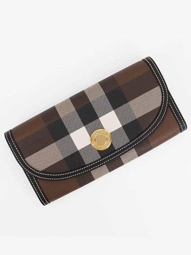 Check Pattern Leather Trim Long Wallet Brown - BURBERRY - BALAAN 2