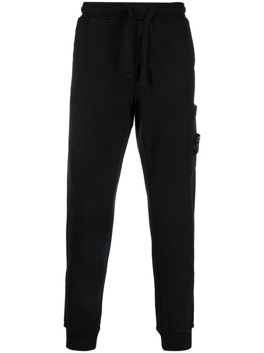 Men's Wappen Patch Cotton Fleece Track Pants Black - STONE ISLAND - BALAAN 2