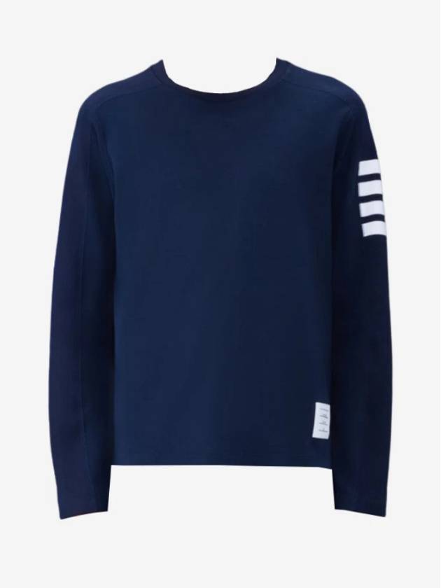 4-Bar Striped Cotton Long Sleeve T-Shirt Navy - THOM BROWNE - BALAAN 3