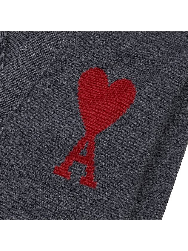 Heart Logo V Neck Wool Cardigan Heather Grey - AMI - BALAAN 7