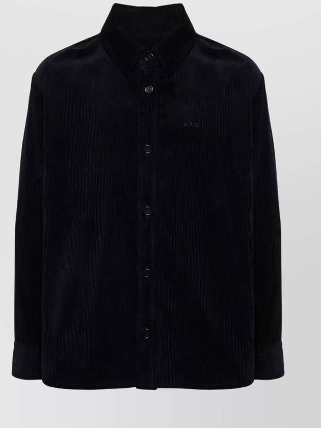 Bobby Embroidered Logo Corduroy Shirt Jacket Dark Navy - A.P.C. - BALAAN 2