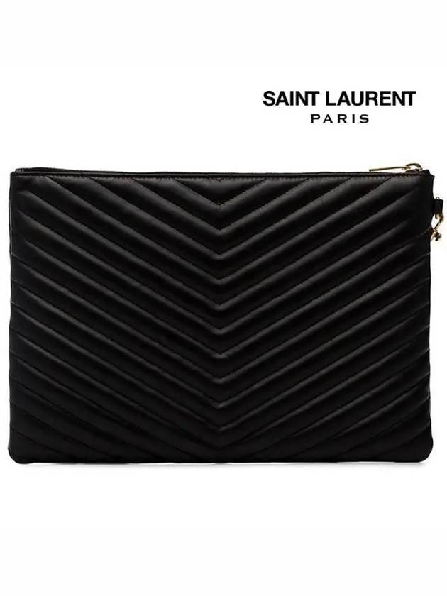 Gold Monogram Matelasse Clutch Bag Black - SAINT LAURENT - BALAAN 4