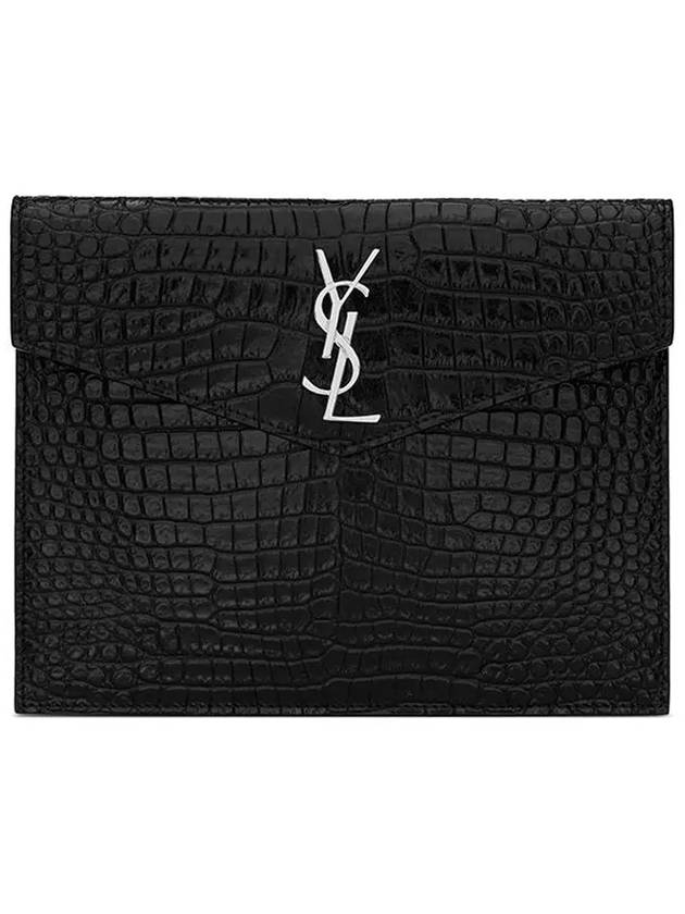 Crocodile Uptown Pouch Bag Black - SAINT LAURENT - BALAAN.