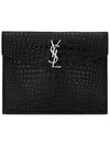 Crocodile Uptown Pouch Bag Black - SAINT LAURENT - BALAAN 3