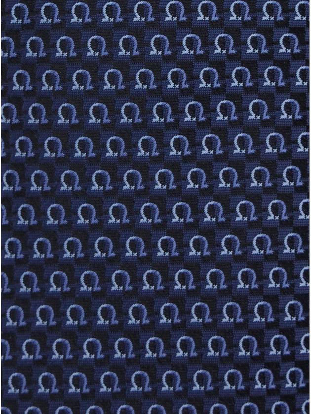 Blue Tie With All-Over Mini Logo Print In Silk Man - SALVATORE FERRAGAMO - BALAAN 3