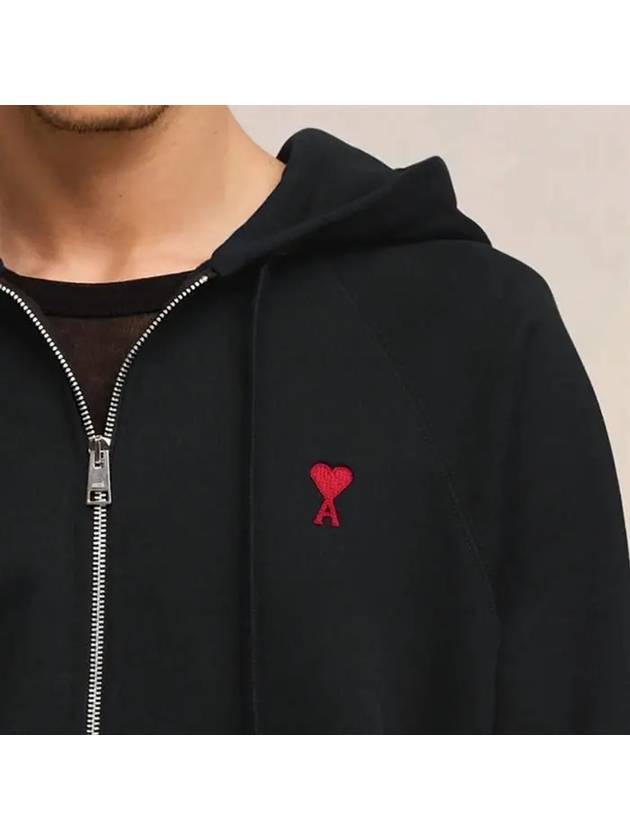 Small Heart Logo Cotton Zip Up Hoodie Black - AMI - BALAAN 6