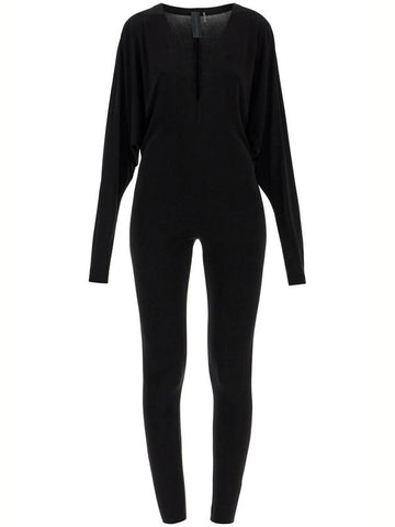 black slim fit long sleeve v neck jumpsuit - NORMA KAMALI - BALAAN 1