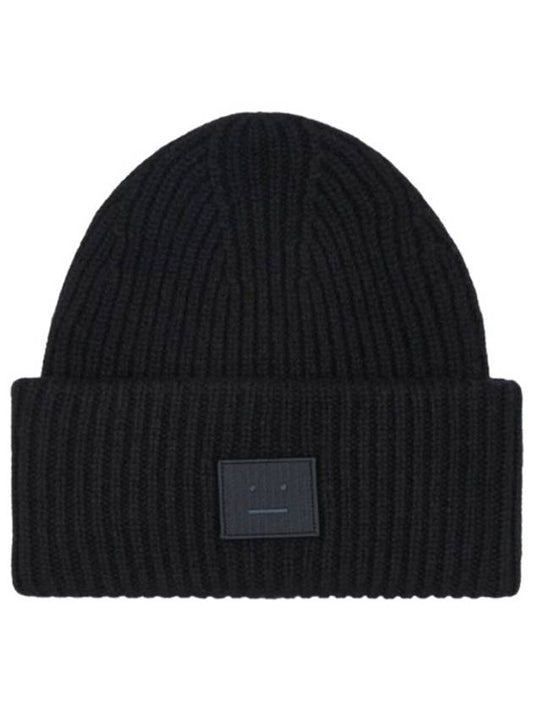 Face Patch Ribbed Wool Beanie Black - ACNE STUDIOS - BALAAN 2