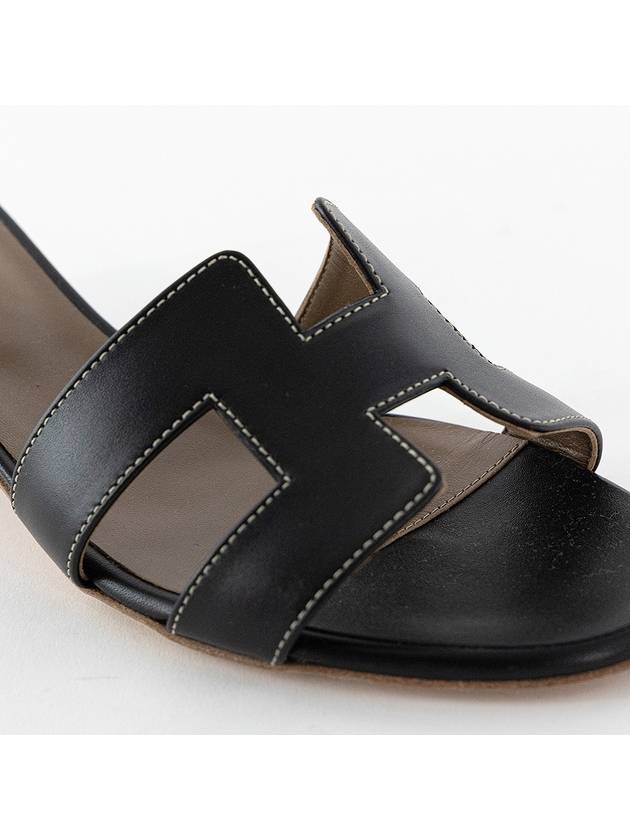 Oasis Calfskin Slipper Heels Noir Piqures Ecrues - HERMES - BALAAN 10