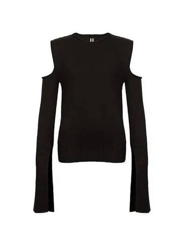 Knitted Women s Open Shoulder Long Sleeve T Shirt Black - RICK OWENS - BALAAN 1