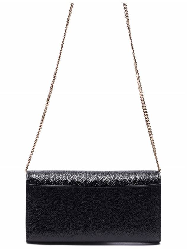 Pebble Grain Leather Wide RWB Grosgrain Flap Chain Long Wallet Black - THOM BROWNE - BALAAN 5