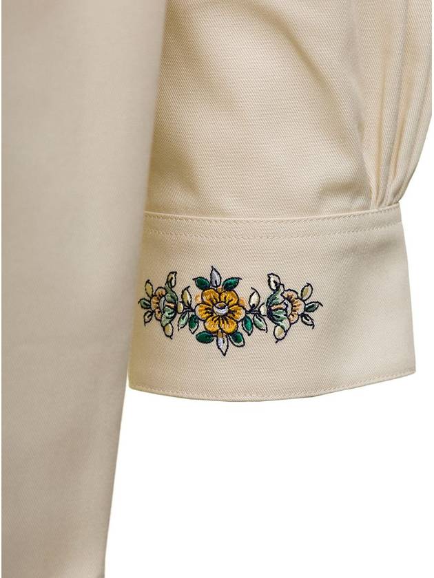 Beige Shirt With  Drôle Fleurie Embroidery On Cuffs And Back In Cotton Man - DROLE DE MONSIEUR - BALAAN 3