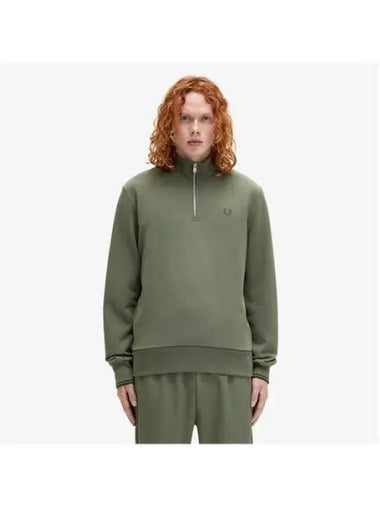 Fred Perry Baseline Half Zip Sweatshirt LW Green AFPM2433574 W49 - FRED PERRY - BALAAN 1