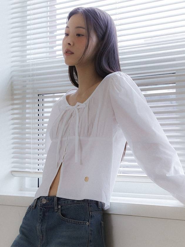 ANC LONG SLEEVE RIBBON PUFF BLOUSE_WHITE - ANOETIC - BALAAN 3