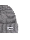 Logo Patch Knit Beanie Grey - GANNI - BALAAN 4