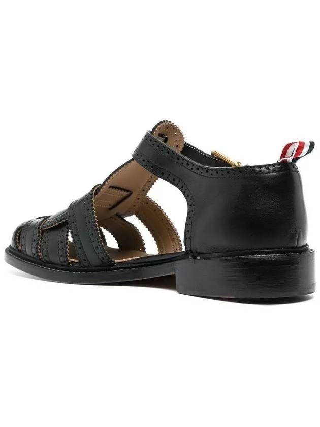 Vitello Brogue Fisherman Calf Leather Sandals Black - THOM BROWNE - BALAAN 5