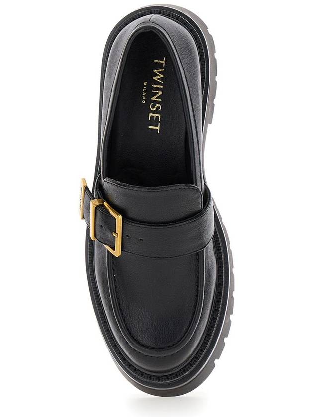 Black Loafers With Platform And Logo In Leather Woman - TWINSET - BALAAN 4