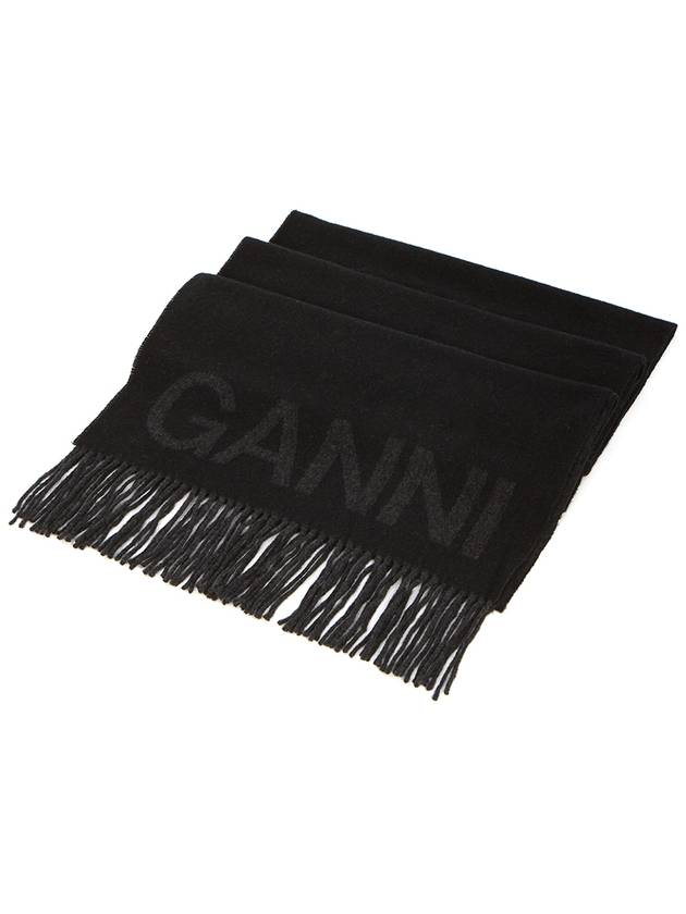 Logo Fringe Muffler Black - GANNI - BALAAN 3