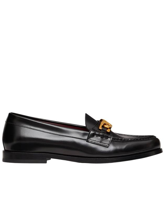 V Logo Chain Leather Loafers Black - VALENTINO - BALAAN 2