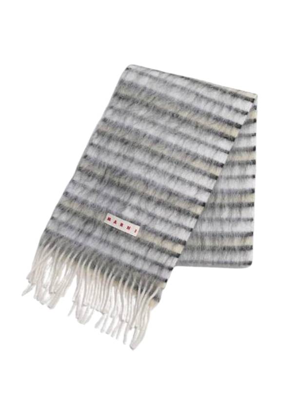 Logo Patch Striped Wool Mohair Scarf Cream - MARNI - BALAAN 1