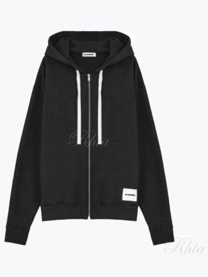 Logo Patch Drawstring Cotton Zip-up Hoodie Black - JIL SANDER - BALAAN 2